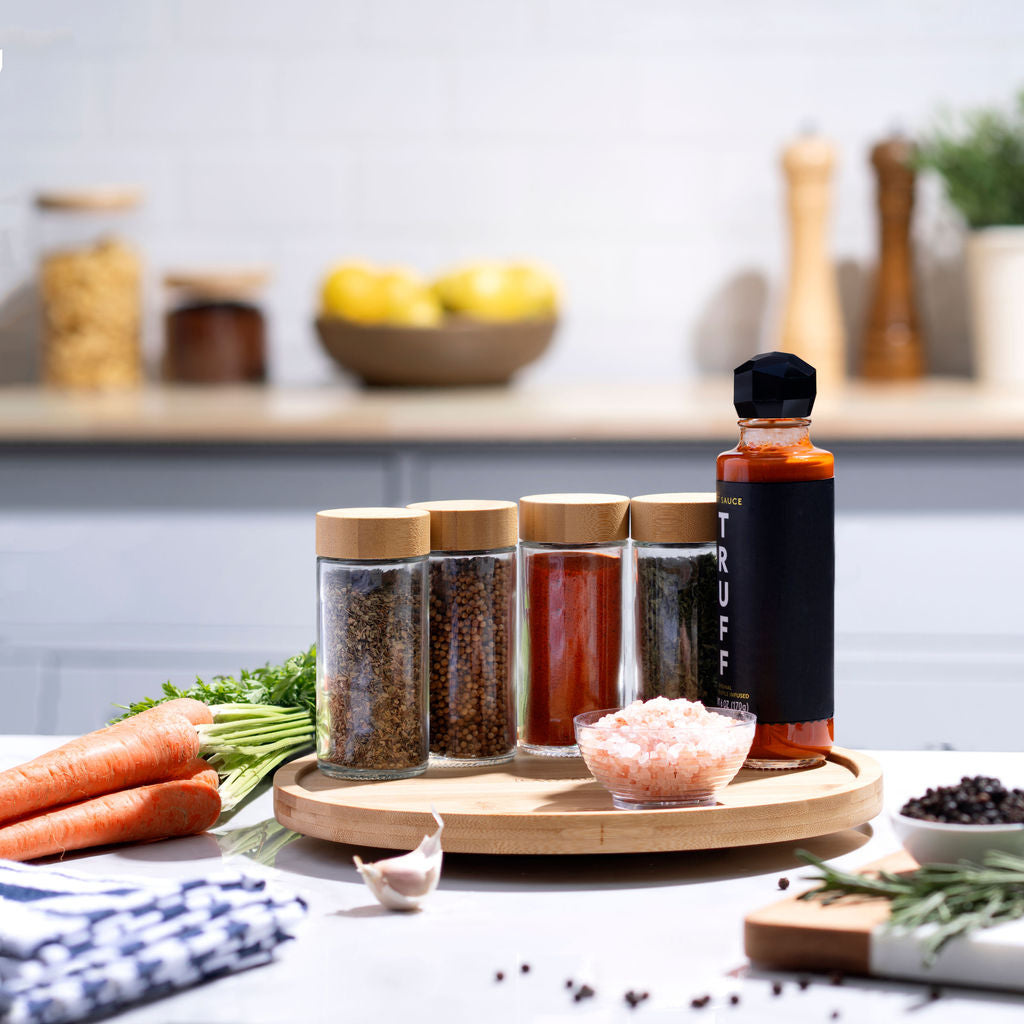 9.75" Bamboo Lazy Susan Revolution Turnable w/Rim – Rotating Bamboo Organizer Tray for Kitchen, Spices, Table, or Bathroom, Non-Slip, 360° Turnable