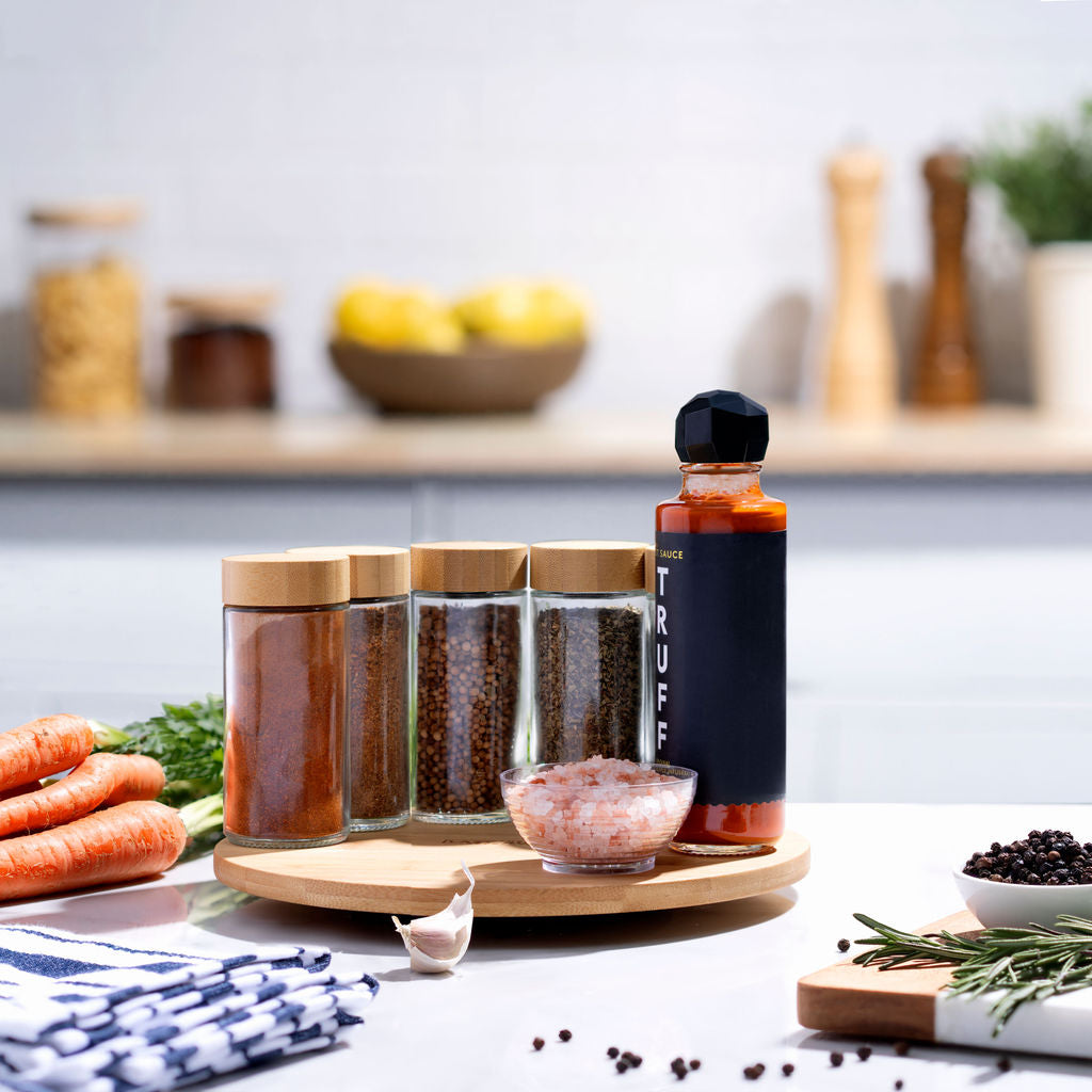 9" Bamboo Lazy Susan Revolution Turnable No Rim - Natural Bamboo Organizer for Spices, Kitchen, Pantry, or Office, 360° Rotation, Eco-Friendly