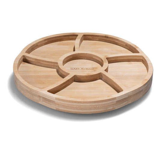 12" Bamboo Lazy Susan Revolution Turnable, 6 Compartments - Sectioned Organizer for Kitchen
