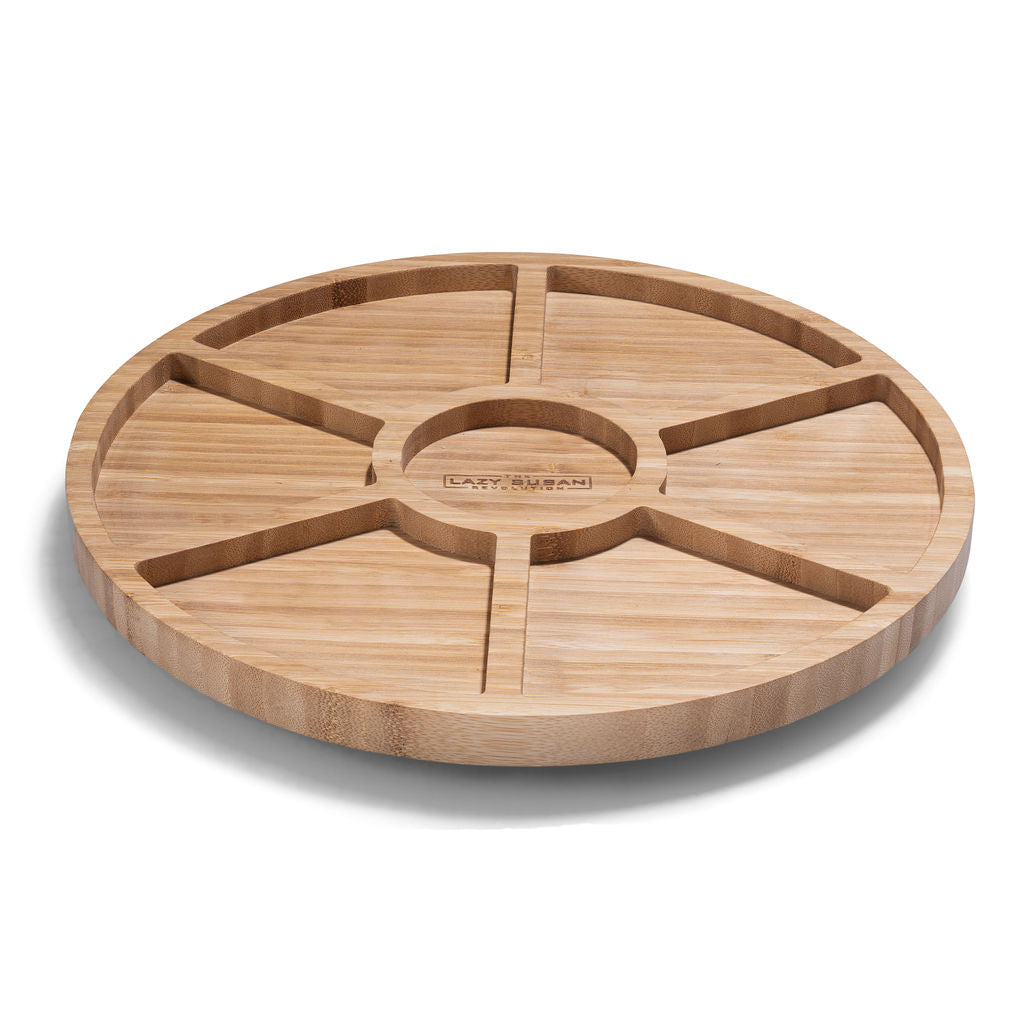 12" Bamboo Lazy Susan Revolution Turntable 7 Compartments - Sectioned Organizer for Kitchen, Dining Table, Condiments, Eco-Friendly Bamboo, Smooth Rotation