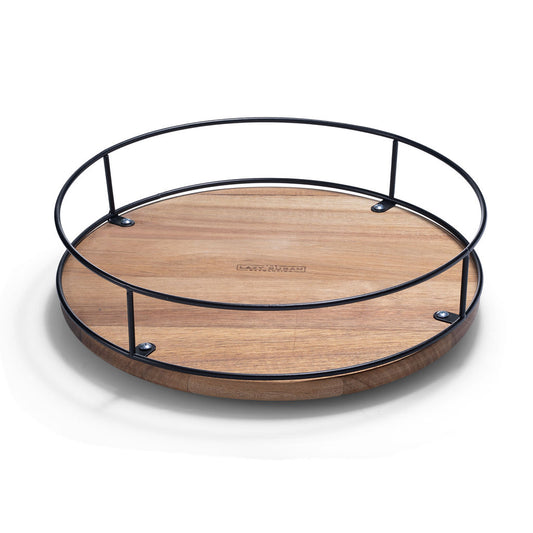 12" Acacia Wood Lazy Susan Revolution Turnable w/Black Wire – Rotating Kitchen Organizer for Table, Pantry, or Cabinet, Rustic Wood Finish, 360° Spin