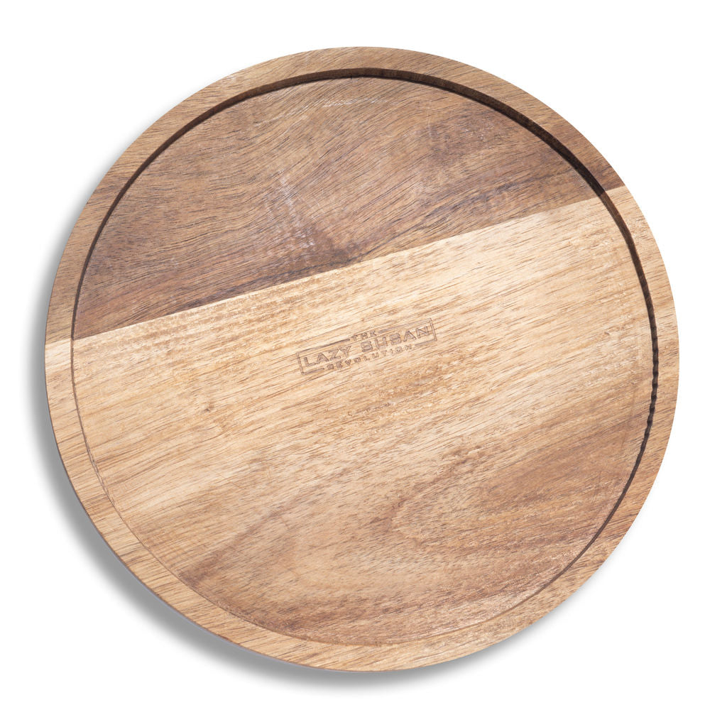 9" Acacia Wood Lazy Susan Revolution Turnable w/Rim – Rotating Tabletop Organizer for Spices, Kitchen, Counter or Pantry, 360° Turnable, Rustic Look