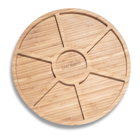 12" Bamboo Lazy Susan Revolution Turntable 7 Compartments - Sectioned Organizer for Kitchen, Dining Table, Condiments, Eco-Friendly Bamboo, Smooth Rotation