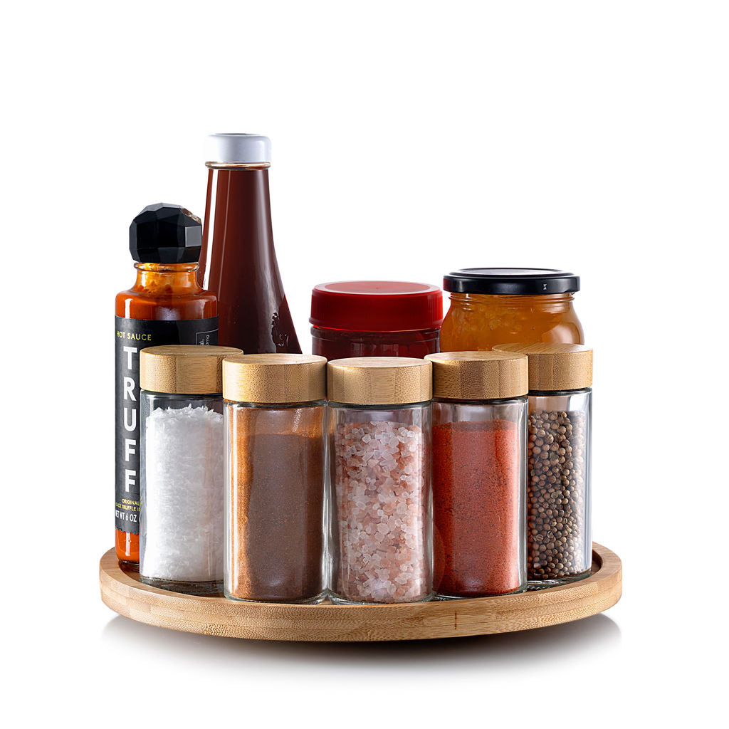 9.75" Bamboo Lazy Susan Revolution Turnable w/Rim – Rotating Bamboo Organizer Tray for Kitchen, Spices, Table, or Bathroom, Non-Slip, 360° Turnable