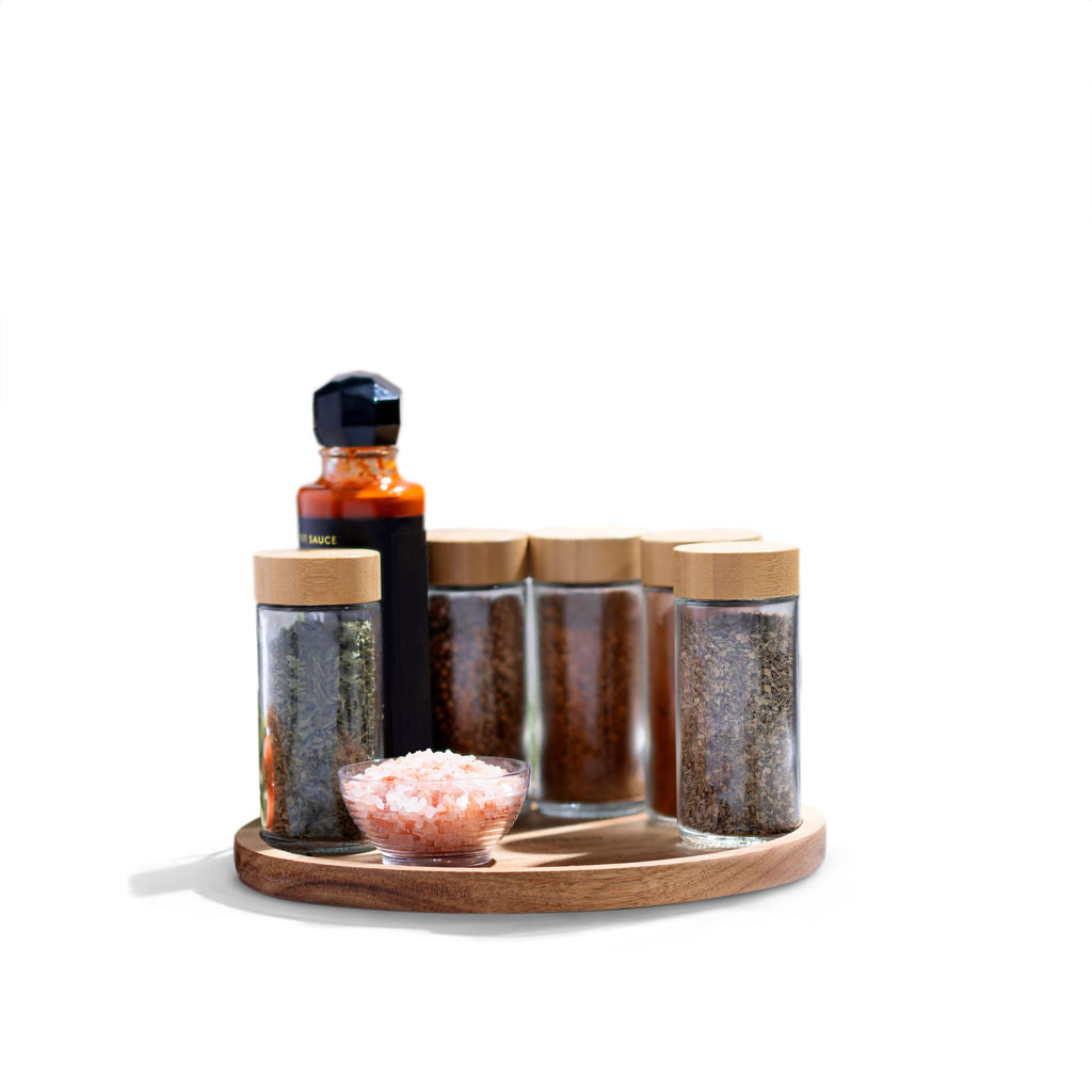 12" Bamboo Lazy Susan Revolution Turnable 7 Compartments - Sectioned Organizer for Kitchen, Dining Table, Condiments, Eco-Friendly Bamboo, Smooth Rotation