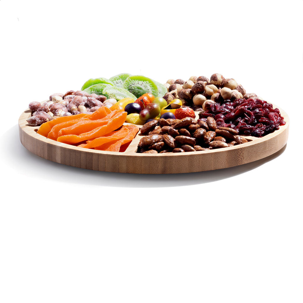 12" Bamboo Lazy Susan Revolution Turntable 7 Compartments - Sectioned Organizer for Kitchen, Dining Table, Condiments, Eco-Friendly Bamboo, Smooth Rotation